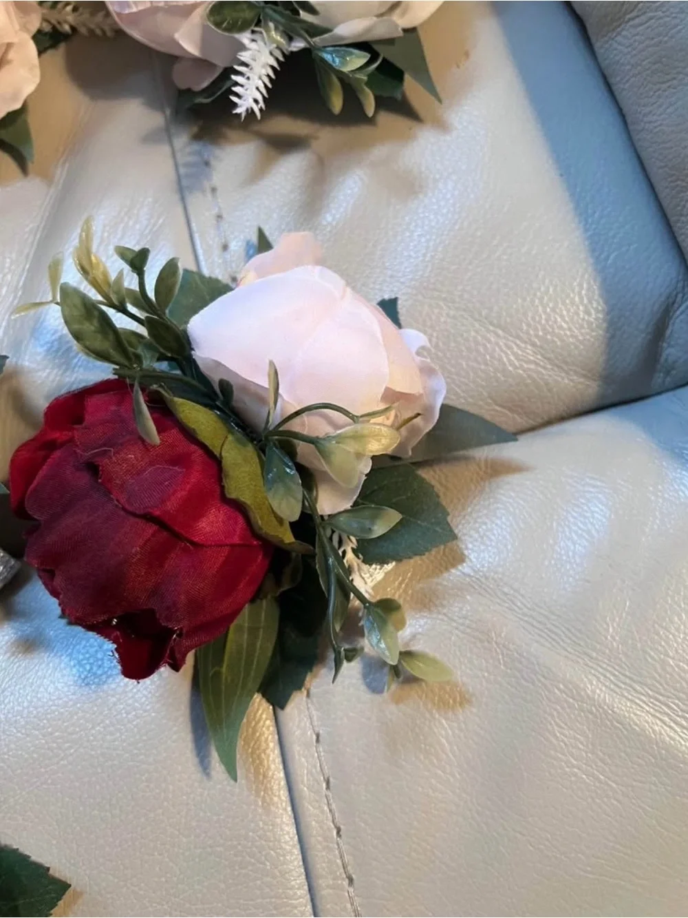 Wedding Wrist Corsages, Burgundy, Blush & Ivory Peonies - Set of 7